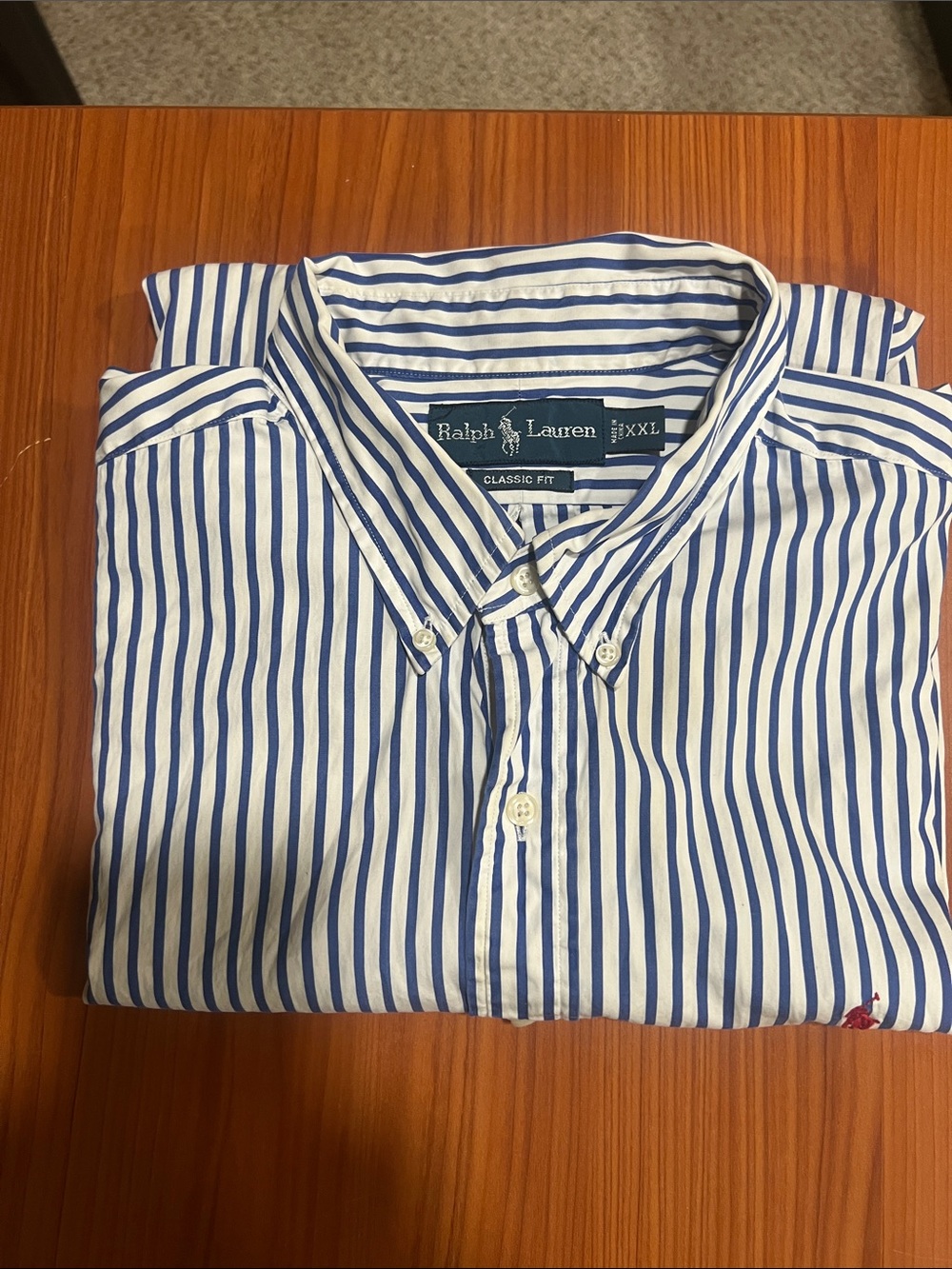 Ralph Lauren Blue and White Vertical Stripe Button-Down Shirt